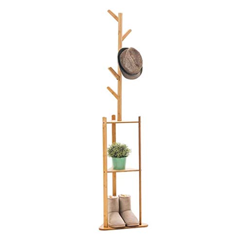 Perchero Perchero Perchero De Bambú para Ropa Soporte para Árbol Independiente Perchero Y Perchero De Esquina para Ropa con Estantes De Almacenamiento De 2 Niveles Y 5 Ganchos