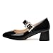 GUAVAIVY Women's Pumps, Square Toe Rhinestones Buckle Low Heels, Fashion Backstrap Pumps for Wedding Working Party Black Patent Size 8