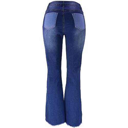 Women's Jeans High Waist Fashionable Trendy Dual Tone Patchwork Bell Bottom Jeans2