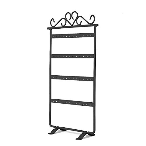 Flexzion Earring Holder 48 Holes, Metal Jewelry Organizer Tower Stand, 4 Tiers Layers Hanging Display Rack, Storage Hanger for Girls Jewelry Accessories (Black)