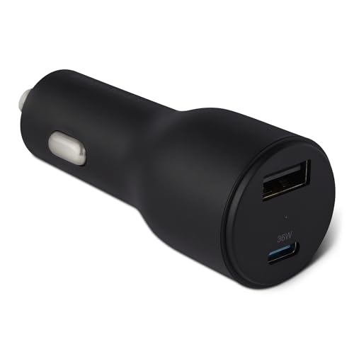 Chargeur de voiture à charge rapide Amazon Basics, double port, 1 USB-C + 1 USB-A, 48 W, noir