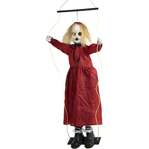 Haunted Hill Farm 37-in Scary Swinging and Talking Demon Girl Halloween Animatronic with Touch Activated Lights, Battery Operated Indoor or Covered Outdoor Halloween Decorations, Creepy Prop