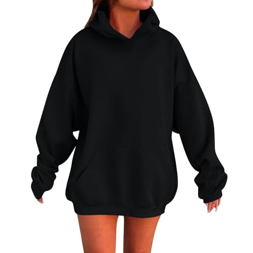 Kids Pullover Hoodies Plain Cute Hoodie Sweatshirts Oversized Thin Lightweight School Tops Clothes (Black, 9-10 Years)2