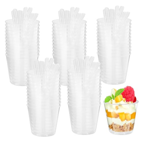 DUBUOZA 50 Stück DessertgläSer Plastik,210ML Dessertbecher Plastik Wiederverwendbar,Desert Becher Klare,Desserttasse für Desserts, Eis, Pudding und Familienfeiern, Geburtstagsfeiern (210ML)