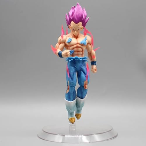 Image of Dragon Ball Super Saiyan Vegeta Action Figure Toy, Violet Hair, Battle Damaged Style, with Display Stand (Height 20 Cm)