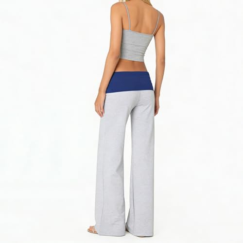 Image of Lounge Yoga Pants for Women Fold Over Low Waist Wide Leg Bell Bottoms | Y2K Foldover Pants, Flare Leggings, Low Rise Yoga Sweatpants