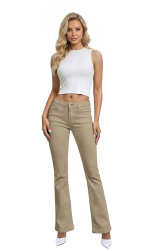 Hybrid & Company Women's Flare Mid Rise Jeans Trendy Stretchy Denim Pants with Pockets P31680FL Khaki 7