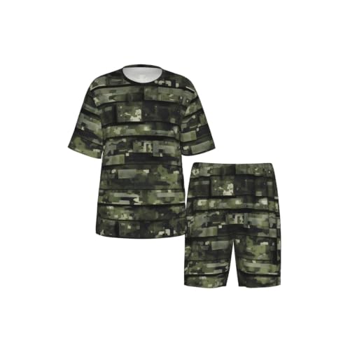 Pyjama doux homme camouflage numérique ensemble manches courtes stretch