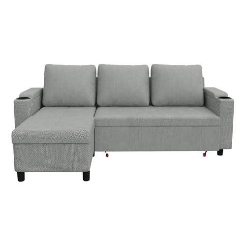 Devoko Corner Sofa Bed with Storage, 3-Seater L-Shaped Pull out Sofa Bed, Modern Sleeper Sofa with Cup Holders,Convertible Foldable Sofa for Living Room & Bedroom - Image 8