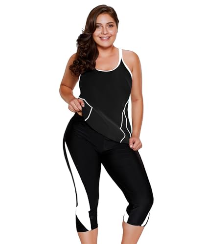 Image of LALAGEN Womens 2023 Plus Size Tankini Swimsuit Rash Guard Capris Athletic Two Piece Swimwear Bathing Suit S-5X