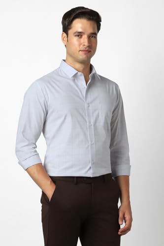 Image of Peter England Men's Micro-Checkered Formal Slim Fit Full Sleeve Shirt | Cotton Rich