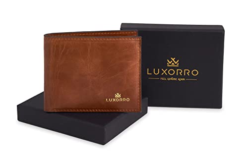 Luxorro Full Grain Leather Wallet for Men: Brown, 6 Card slots, Slim Billfold, Coin Pocket with a Gift Box2