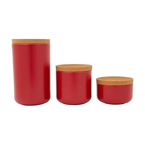 Image of Kamenstein Ceramic and Cork Set of 3 Stackable Canisters, 1 /2 qt, 1 qt, 2 qt, Red
