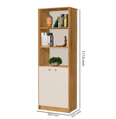 Estante para Livros 2 Portas 4 Prateleiras Office J&a Móveis Freijó/off White