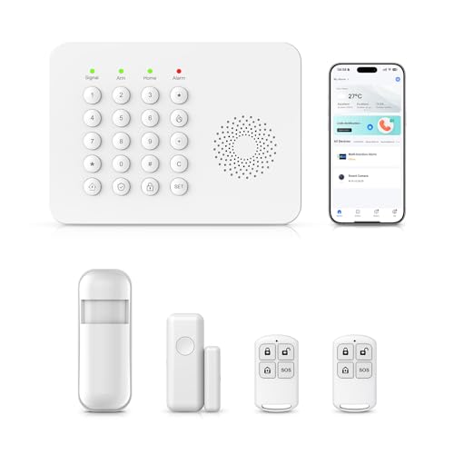 XNH 5-Piece Kit Wireless Home Security Systems, 4G/WiFi + GSM Auto Alarm System, App & Voice Control,No Monthly Fees,Alexa & Google Assistant With Motion Detector, Door Window Sensor,Remotes