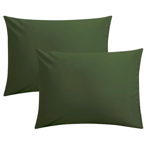 FLXXIE Pillow Cases Standard Size, Soft Microfiber Pillow Covers with Envelope Closure, Wrinkle, Stain Resistant Pillowcases, 2 Piece Set, 20x26, Olive Green
