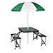 Folding Picnic Table with Umbrella, Aluminum Frame, Green, Rectangular