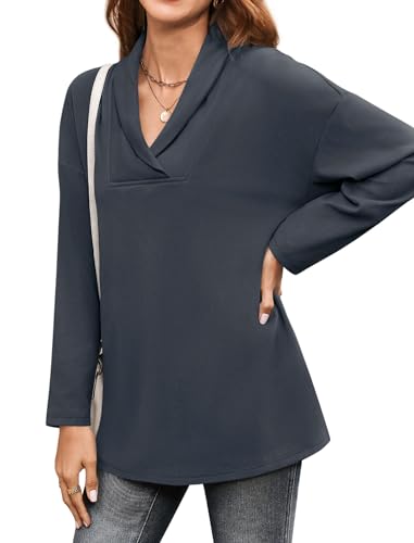 Image of Women's Long Sleeve Tops Fall Shawl Neck Tunic Tops for Leggings Casual Blouse Sweatshirt