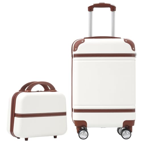 XMORILVEX Suitcase set 2 Piece Set Carry-on Suitcase Hard Shell Spinner With Duffel Bag Light and Convenient and Practical White, white, white