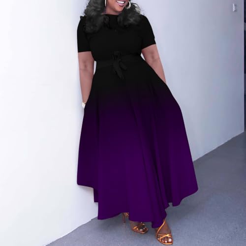 Image of BFFBABY Plus Size Dress A Line Dresses for Women Summer Long Dresses with Sleeve Casual Belted