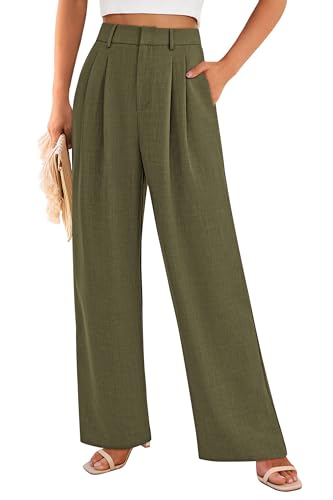 PRETTYGARDEN Women's Summer Elastic High Waisted Work Pants Straight Leg Dressy Business Casual Trousers Slacks Pockets