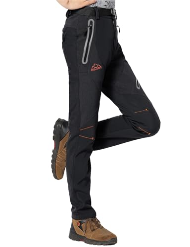 donhobo Damen Winter Wanderhose Wasserdicht Softshellhose Outdoorhose Winddicht Warm Gefüttert Skihose Trekkinghose Snowboardhose Funktionshose (Rein Schwarz, M)