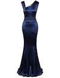 MUXXN Women's Vintage Dress 1950s Maxi Sleeveless V Neck Slim Fit Long Gowns and Evening Dresses Navy Blue L