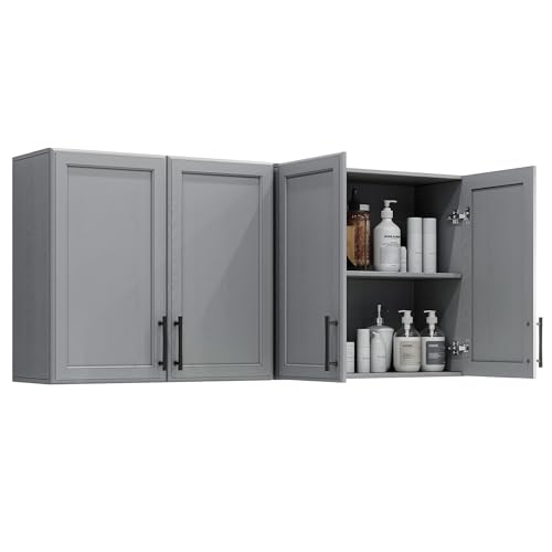 Furnaza Wall Storage Cabinet - Kitchen Laundry Wall Amount Cabinet with Two Shaker Doors and Shelf, in Grey, 24'Wx2 Pcs