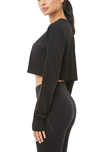 Bestisun Cropped Long Sleeve Top Athletic Crop Tops for Women Black M