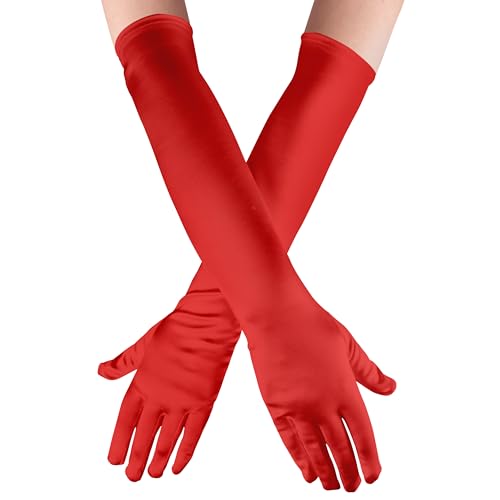 Kangaroo Long Opera Gloves for Women - 1 Pair Satin Tea Party Gloves - Formal 1920s Dress Valentines Compatiable Accessory