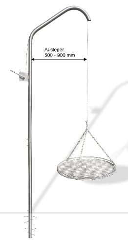 Edelstahl Grillgalgen, mit Edelstahlgrillrost Ø 70 cm, RICON, deutsche Herstellung