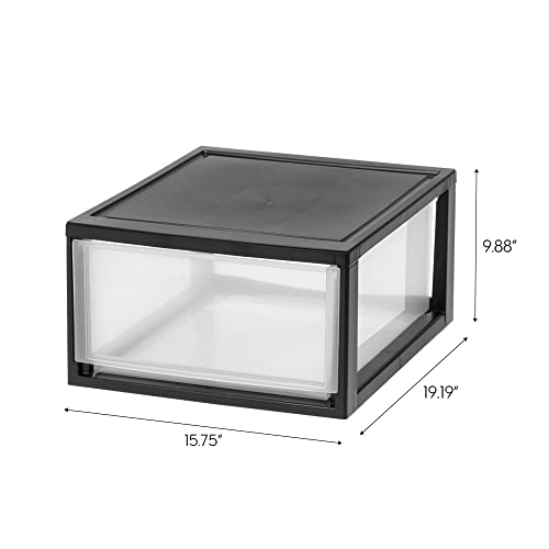 Image of IRIS USA 30 Qt. Plastic Drawer Storage Organizer Stacking Drawers, 2-Pack, Stackable Unit with Sliding Drawer for Clothes Bedroom Kitchen Under Sink Pantry Craft Room Bathroom Dorm Office, Black