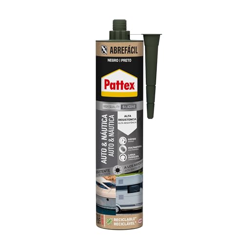 Pattex Auto & Naútica (280 ml) Sellador impermeable para automóviles y embarcaciones, silicona negra para coche y barco, sellador de juntas resistente al agua de mar y a la lluvia, negro