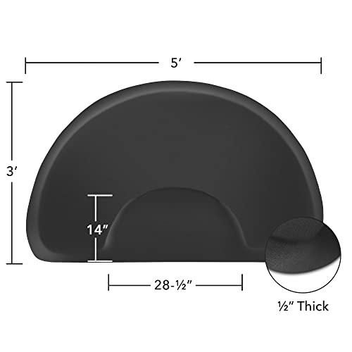 Saloniture 3 Ft. X 5 Ft. Salon & Barber Shop Chair Anti-Fatigue Floor Mat - Black Semi Circle - 1/2 In. Thick #TOP5