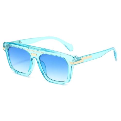 Lunettes de soleil homme UV400 bleu transparent : esthétique vintage et lignes épurées
