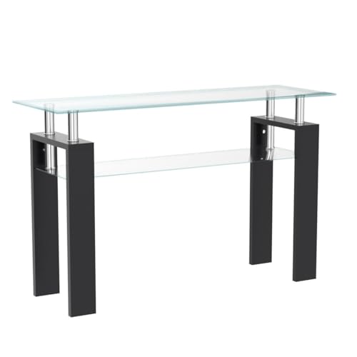 Minimalist Glass Console Tables w/ Wood Legs for Living Room, Entrance Hallway and Corridor