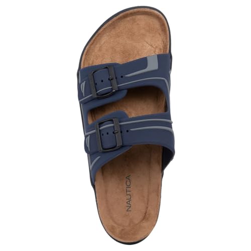 Image of Nautica Men's Sandals - Casual Slides with 2 Adjustable Buckle Straps and Cork Footbed for Ultimate Comfort and Style (Regular /Wide Width, Big Size)