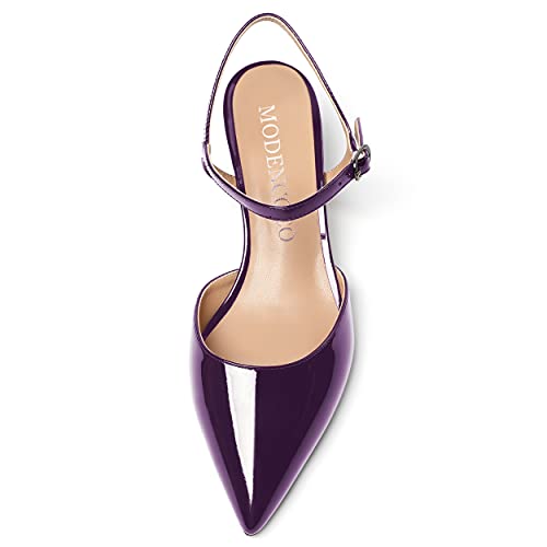 MODENCOCO Women's Pointed Toe Slingback Patent Leather Ankle Strap Kitten Low Heel Pumps Evening Dress Shoes 2 Inch3