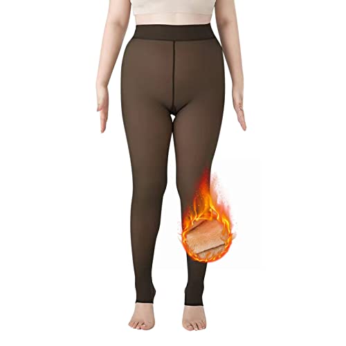NRTOTI Damen Thermo Strumpfhose Mädchen Strumpfhosen Transluzente Flies Leggins Thermoleggins Mit Teddy-Innenfleece Thermische Freizeithose Sportleggings Fake Translucent Warme Fleece-Strumpfhose Cover