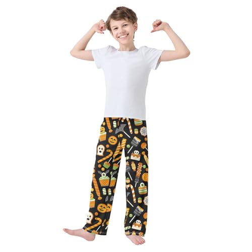 ZZXXB Halloween Candy Boys Long Pants Soft Trousers Elastic Waist Kids Lounge Bottoms with Pockets S-XL2
