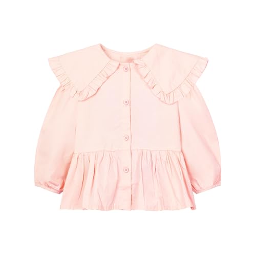 Mud Kingdom Girls Peter Pan Collar Shirts Puff Long Sleeve Blouse Solid Cotton Button Down Fall