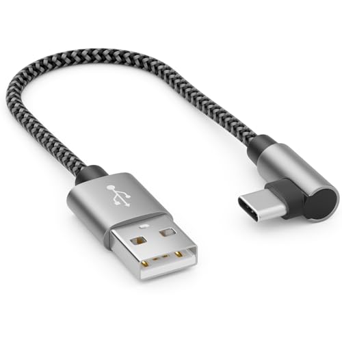 deleyCON 0,15m Câble USB A vers USB C - C Mâle 90° Coudé - Câble de Charge Court 15cm A vers C pour iPhone 15 17 16 Pro Max Samsung S25 S24 S23 Pixel iPad...