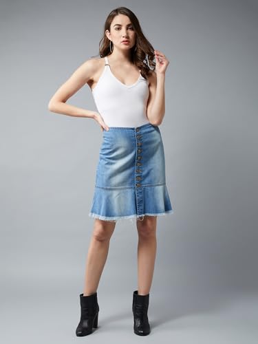 Image of Dolce Crudo Women's Flared High-Rise Stretchable Denim Maxi Skirt