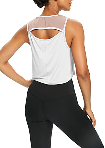 Mippo Workout Tops for Women Cropped Workout Tops for Women Open Back Tank Tops Athletic Gym Tank Tops Yoga Shirts High Neck Tank Tops Running Muscle Tank Tops for Women White S