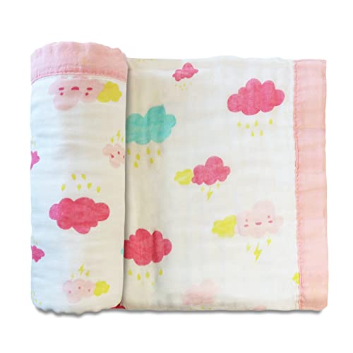 Musselin-Decke für Kleinkinder, Wolkendruck, 100 % weiche Baumwolle, 6 Schichten, Bambus-Musselin, Steppdecke für Babys, Mädchen, 109,2 x 109,2 cm Cover