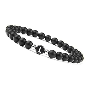 Armband mit Buchstaben für Pärchen I Partnerarmband mit echten 6mm Naturstein Perlen I Paar Geschenk für Frauen und Männer