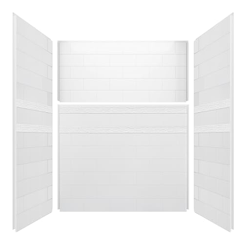 Shower Surround Wall Kit, 32D*60W*79H Inch 1\" Thick, Grid Surface Wall Panels for Shower Enclosure, White Tile Finish, SMC Material - Thumbnail 2