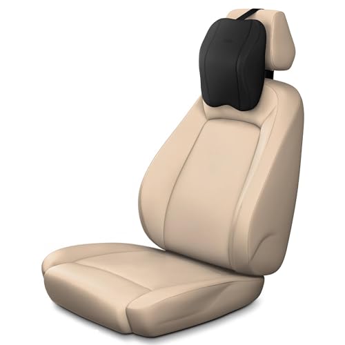 Image of Frido Premium Car Neck Rest Pillow with Ergonomic Memory Foam Headrest Cushion and Luxe Leatherette Cover, Comfortable Neck Support for Driving, Relieves Neck Pain for Long Drives and Travel | Black
