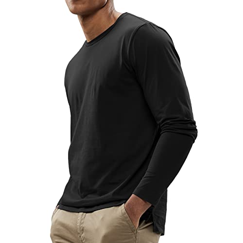 MIER Men's Long Sleeve Shirts Soft Stretch Combed Cotton Tees Crew Neck Classic Fashion Casual T-Shirt2