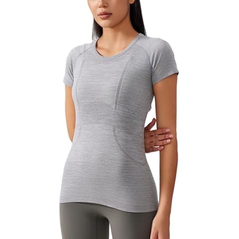 altiland Seamless Workout T Shirts for Women, Breathable Short Sleeve Yoga Tops, Athletic Gym Shirts (Light Grey,M) Cover